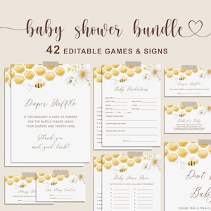 Bee Baby Shower Games, Honey Bee Baby Shower Bundle, Sweet as Can Bee Printable Games and Sign - SPG4