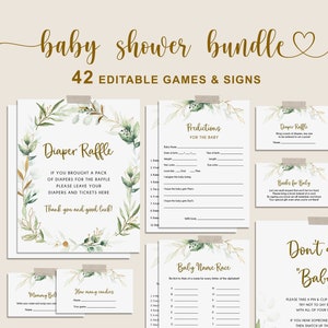 Baby Shower Games Bundle, Greenery Baby Games Template, Baby Shower Game Pack, EDITABLE, Instant Download - GN2