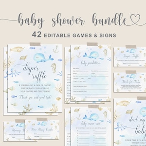 Under The Sea Baby Shower Games-bundel, Ocean Baby Games-bundel, Baby Shower Sign, BEWERKBARE babyshowergame direct downloaden - FB8