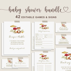 Mushroom Baby Shower Games Bundle, Woodland Baby Bundle, Baby Shower Bingo, Wishes for Baby and more Printable Game and Sign -WT1