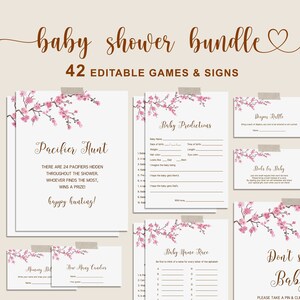 Baby in Bloom Baby Shower Games Bundle, Spring Baby Shower Game Template, Cherry Blosoom Theme, Card and Sign, Baby Shower Game - FL4