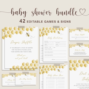 Bee Baby Shower Games, Honey Bee Boy Baby Shower Bundle, Sweet as Can Bee Printable Games and Sign - SPG4
