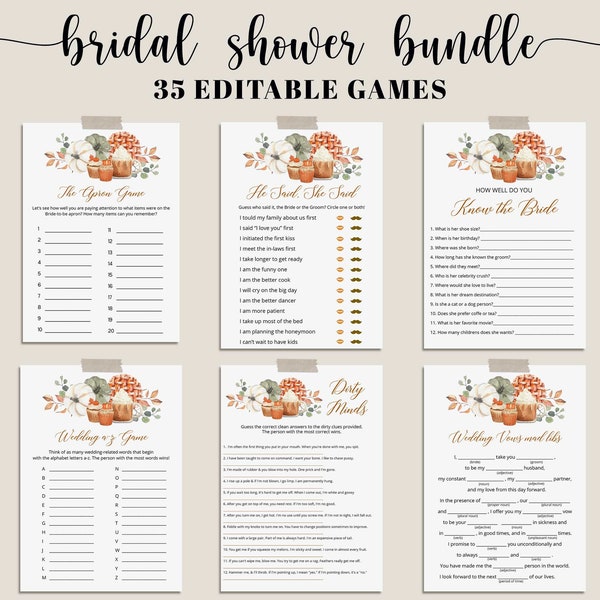 Fall Bridal Shower Games Bundle, Sweets Fall Bridal Games Bundle, Bachelorette Party Games, EDITABLE Game Card, Instant Download - LL4
