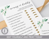 Mommy Or Daddy Baby Shower Game Editable Greenery He Said She Said