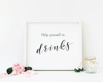 Help Yourself to a Drink, Baby Shower Drinks Sign, Gender Neutral Baby Shower Decor, Drink Table Sign, Printable, Instant Download - BW2