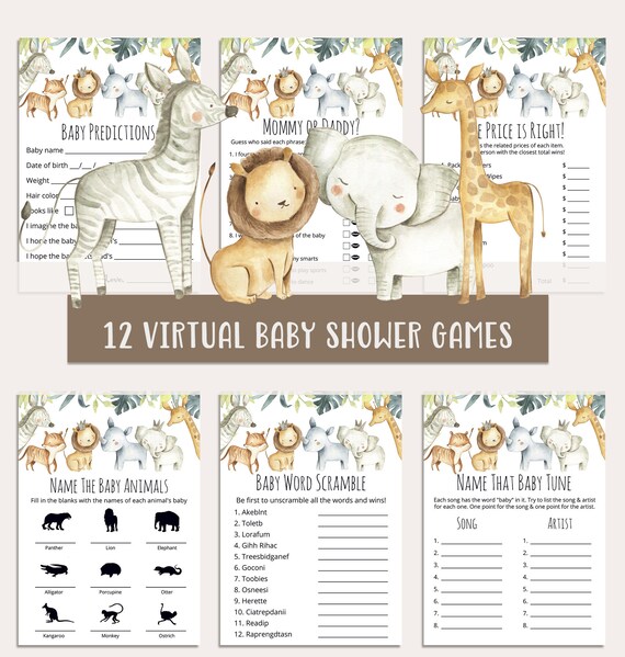 Virtual Baby Shower Games Safari Baby Shower Virtual Games Etsy