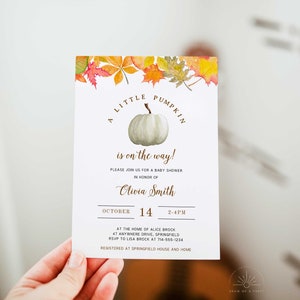 White Pumpink Baby Shower Invitation Template, Fall Baby Shower Invite, Autumn Baby Shower Digital invitation, Instant Download - AUT3