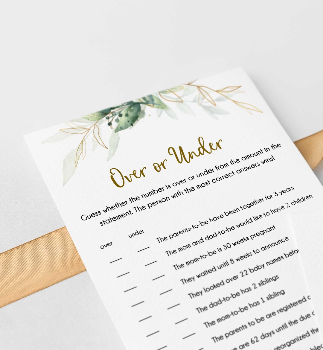 Over or Under Baby Shower Game Template, Greenery Baby Shower Games ...