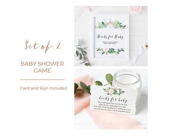 Book request baby shower girl, books for baby card and sign, instant download, succulent, greenery, pink floral, printable - GN3 Il_570xn
