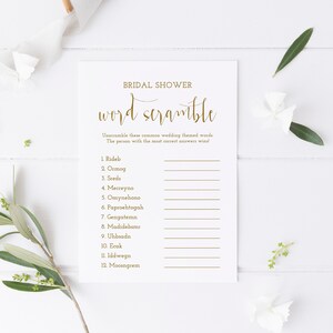 Bridal Shower Word Scramble Game, Minimalist Bridal Shower Game Card, Instant Download, Wedding Word Scramble - BW5