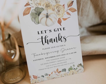 Thanksgiving Dinner Invitation, Let's Give Thanks Invitation Template, Thanksgiving Invite, Printable Thanksgiving Invitation - LL4