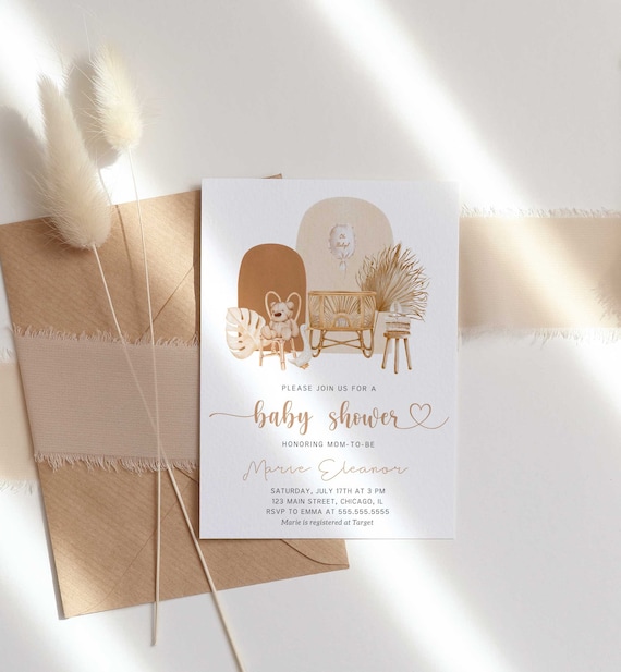 Boho Baby Shower Invitation, Bohemian Baby Shower Invites, Tropical Dessert Bear Baby Shower, Editable, Gender Neutral Baby Invite - NK4 Il_570xn