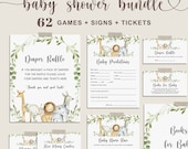 Safari Baby Shower Games Bundle, Jungle Baby Games Bundle, Safari Animals Baby Shower Sign, EDITABLE Baby Shower Game Instant Download - FB4