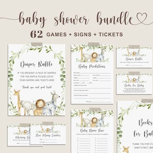 Safari Baby Shower Games Bundle, Jungle Baby Games Bundle, Safari Animals Baby Shower Sign, EDITABLE Baby Shower Game Instant Download - FB4