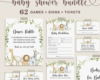 Safari Baby Shower Games Bundle, Jungle Baby Games Bundle, Safari Animals Baby Shower Sign, EDITABLE Baby Shower Game Instant Download - FB4