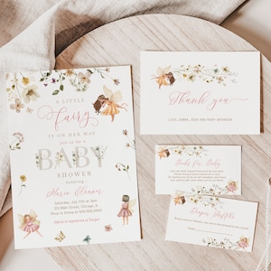 Fee Baby Shower Einladung Bundle, Bücher für Baby, Windel Tombola, Dankeskarten, Wildflower Enchanted Garden Invite Template- FB5
