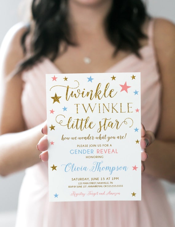 Gender Reveal Invitation, Baby Gender Reveal Party, Twinkle Little Star Invite, Printable Invitation, Editable Invitation - SG6 Il_570xn