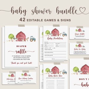 Farm Baby Shower Games Bundle, Farm Animals Baby Shower Bundle, Boy Baby Shower Bingo, Souhaits pour bébé et plus de jeu imprimable et signe FB2