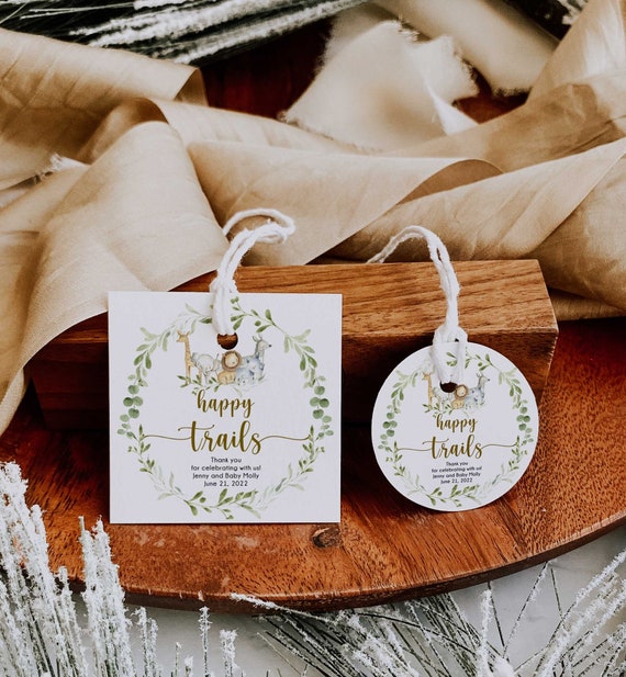 Safari Happy Trails Tag, Trail Mix Bar Favor Tag Template, Jungle ...