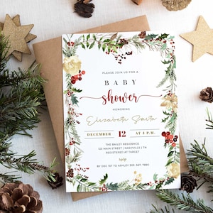 Christmas Baby Shower Invitation, Winter Baby Shower Invite, Printable Template, Instant Download - CH6
