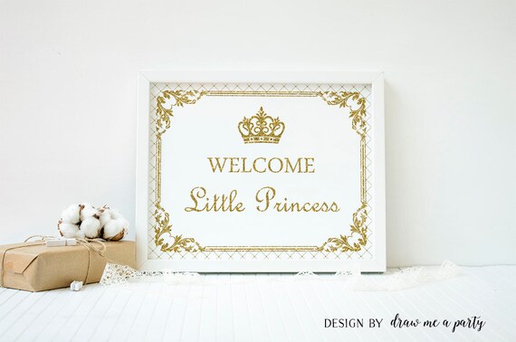 Gold Princess Welcome Baby Shower Sign, Welcome Little Princess, Gold Crown Welcome Baby Sign, White and Gold Baby Shower Decor - RG03 Il_570xn