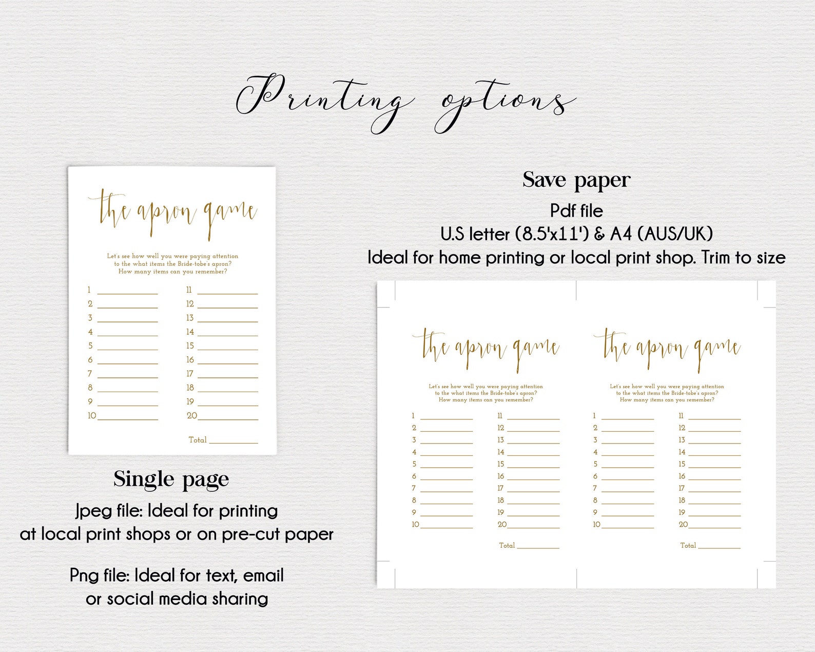Bridal Shower Apron Game Printable Kitchen Shower Game - Etsy