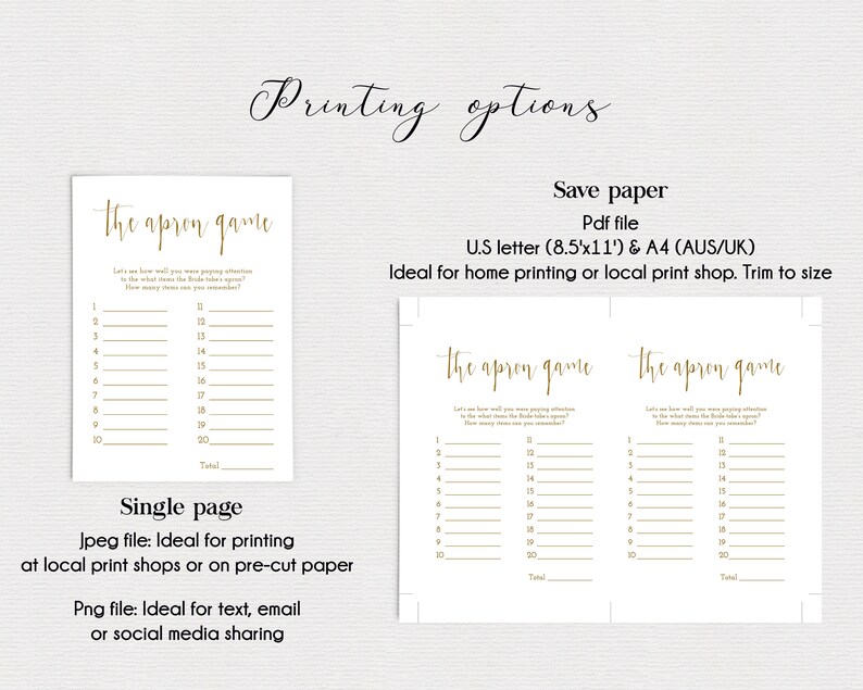 Bridal Shower Apron Game Printable Kitchen Shower Game - Etsy