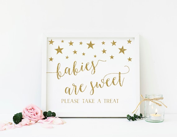 Twinkle Little Star Baby Shower Favor Sign, Babies are Sweet Please Take a Treat Sign, Dessert Table Sign, Gold Baby Shower Decor - SG1 Il_570xn