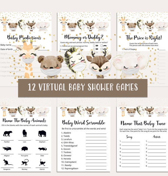 hyb41 Virtual Baby Shower Games Bundle,Baby Shower Games,Virtual Baby Shower,Woodland Baby Shower,Animal Baby Shower,Quarantine Baby Shower