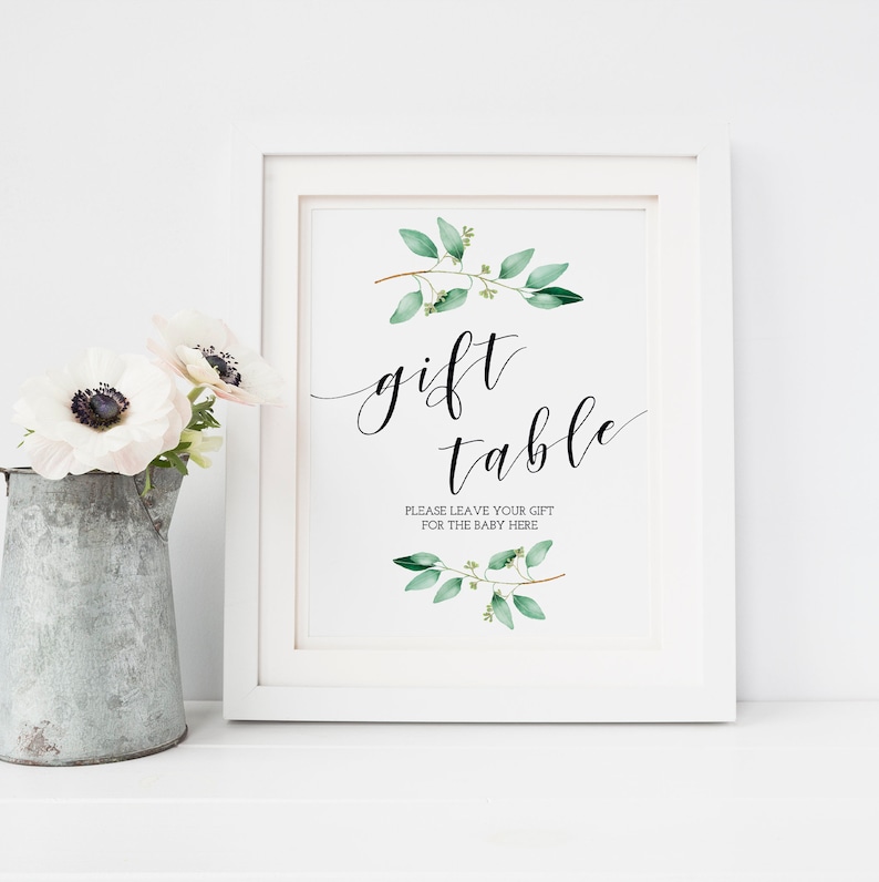 Greenery Baby Shower Decor Gift Table Sign Baby Shower Gift Etsy