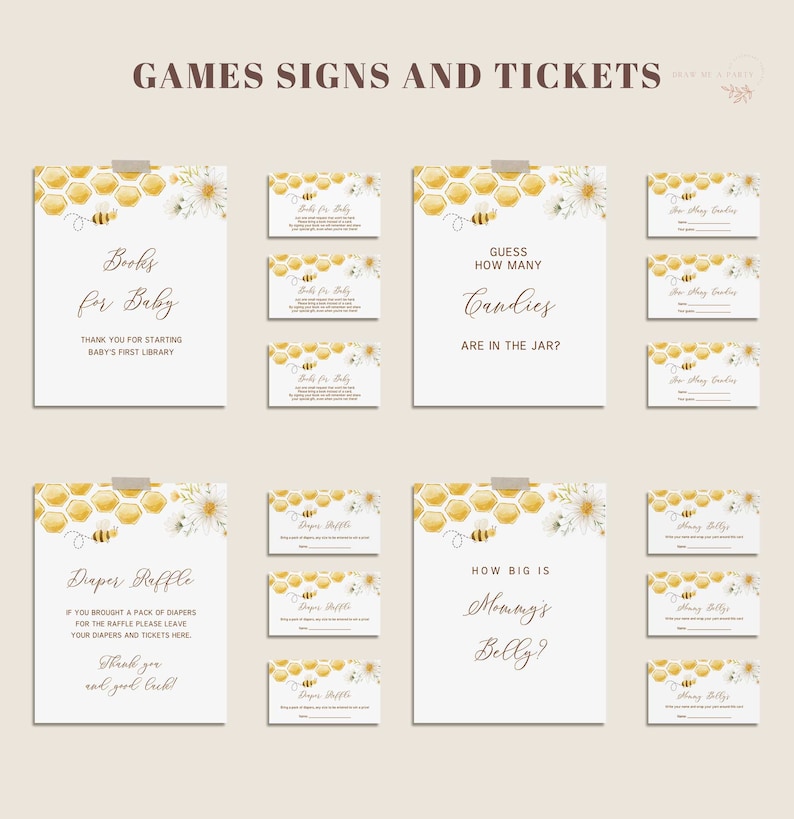 Bee Baby Shower Games, Honey Bee Baby Shower Bundle, Sweet as Can Bee Printable Games and Sign SPG4 image 4