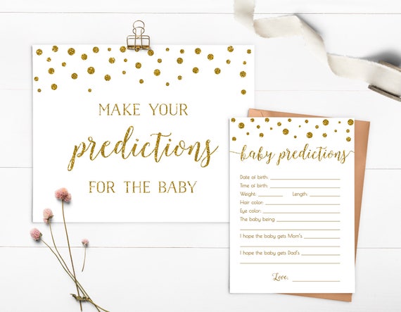 Predictions For Baby Shower Game Printable, Predictions Cards and Sign, Gold Baby Shower, Gender Neutral, Gold Glitter Baby Shower - CG1 Il_570xn