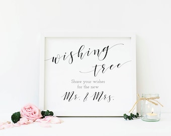 Wish Tree, Wedding Wishing Tree, Wedding Guestbook Alternative, Rustic Wedding, Wedding Guestbook Sign, Mr and Mrs Sign, Printable - BW2