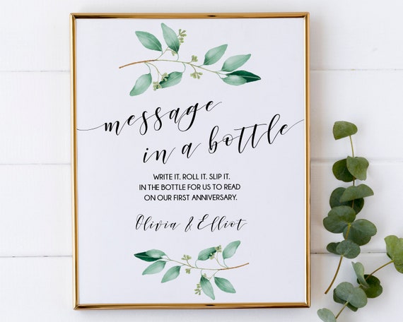 Message in a Bottle Sign, Message in a Bottle Template, Wedding Guest Book Sign, Greenery Wedding Sign, Printable Digital Download - GN1 Il_570xn