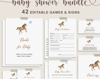 Horse Baby Shower Games Bundle, Cowboy Baby Shower Game Bundle, EDITABLE Baby Shower Activities, Instant Download - WW4
