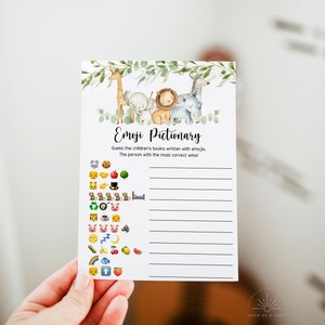 Safari Baby Shower Emoji Pictionary Game, Children&#39;s Book Emoji Pictionary, Safari Baby Shower Game Editable Template Instant Download - FB4