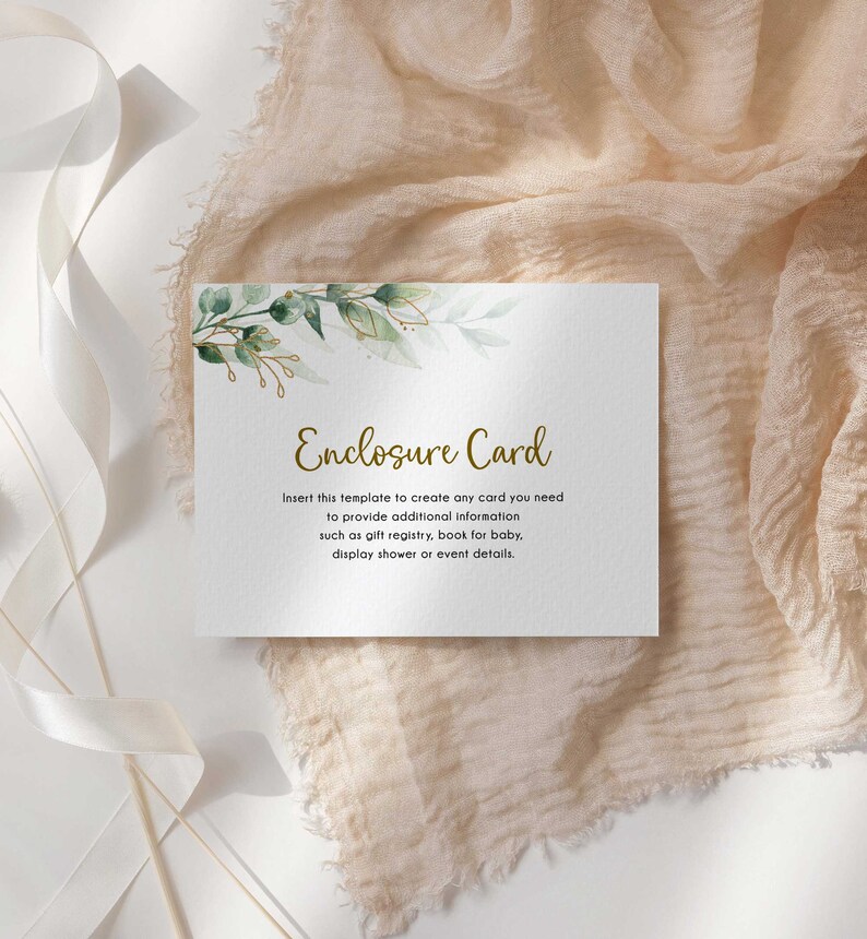 Greenery Enclosure Card Template Invitation Insert Details Etsy