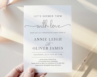 Couples Shower Invitation Template Instant Download, Modern Wedding Shower Invite, Editable Template
