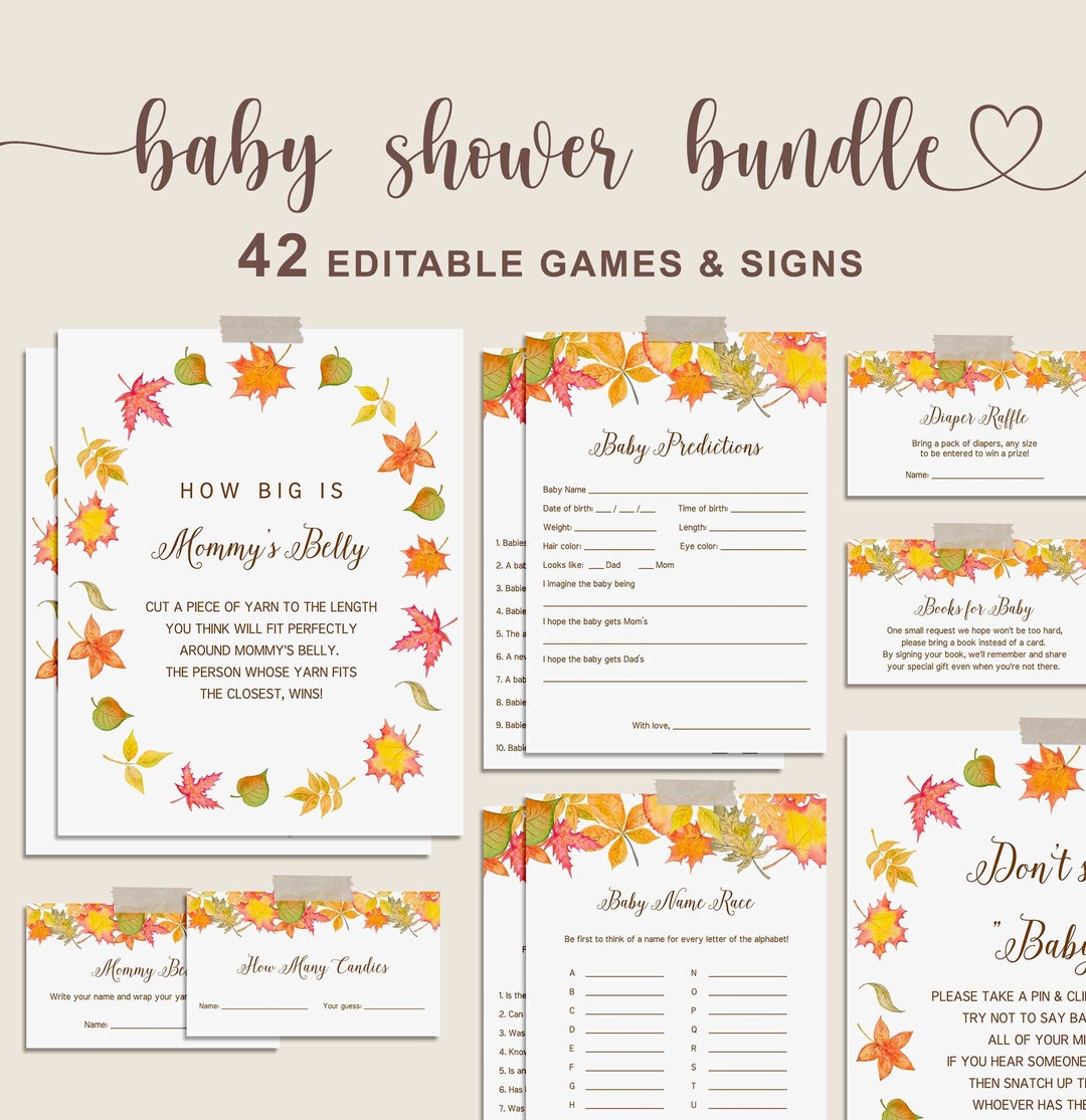 Fall Baby Shower Games Bundle, Fall Baby Shower Activity, EDITABLE ...