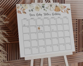 Due Date Calendar Game, Guess Baby Birthday Calendar Template, Fall Baby Shower Birthday Predictions, Printable - LL4