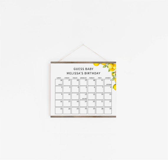 Lemon Baby Shower Due Date Calendar Game, Summer Baby Shower, Prediction Calendar, Gender Neutral Baby Shower, Printable Game - B1 Il_570xn