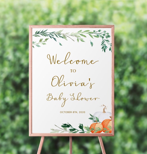 EDITABLE Baby Shower Sign Fall Pumpkin Welcome To The Shower Editable Template Printable - HW9 Il_570xn