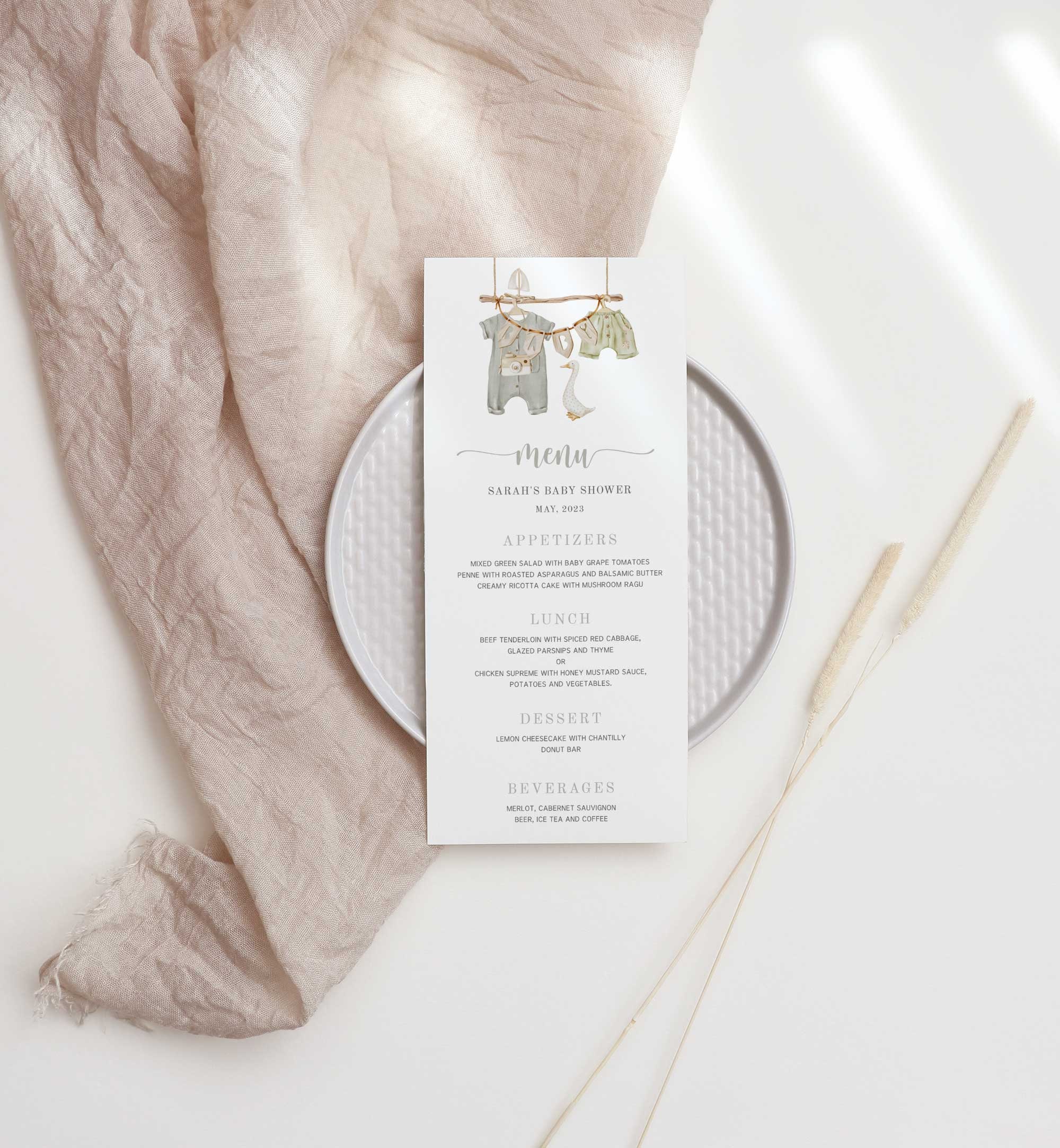 Boho Boy Baby Shower Menu Card Template Party Menu Template Etsy