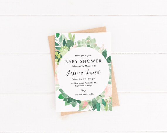 Floral Baby Shower Invitation Printable, Girl Baby Shower Invite, Succulent Baby Shower Invitation Template - GN3 Il_570xn