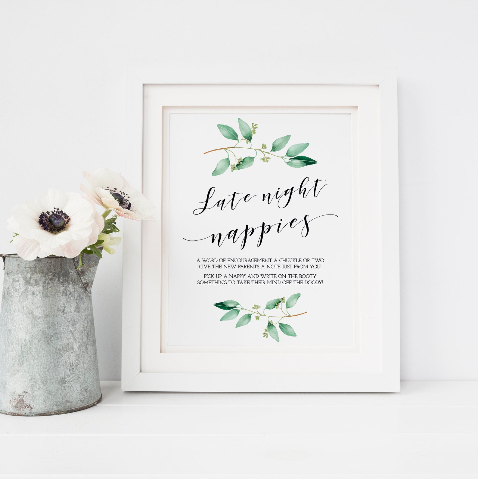 Late Night Nappies Baby Shower Game Greenery Baby Shower Etsy