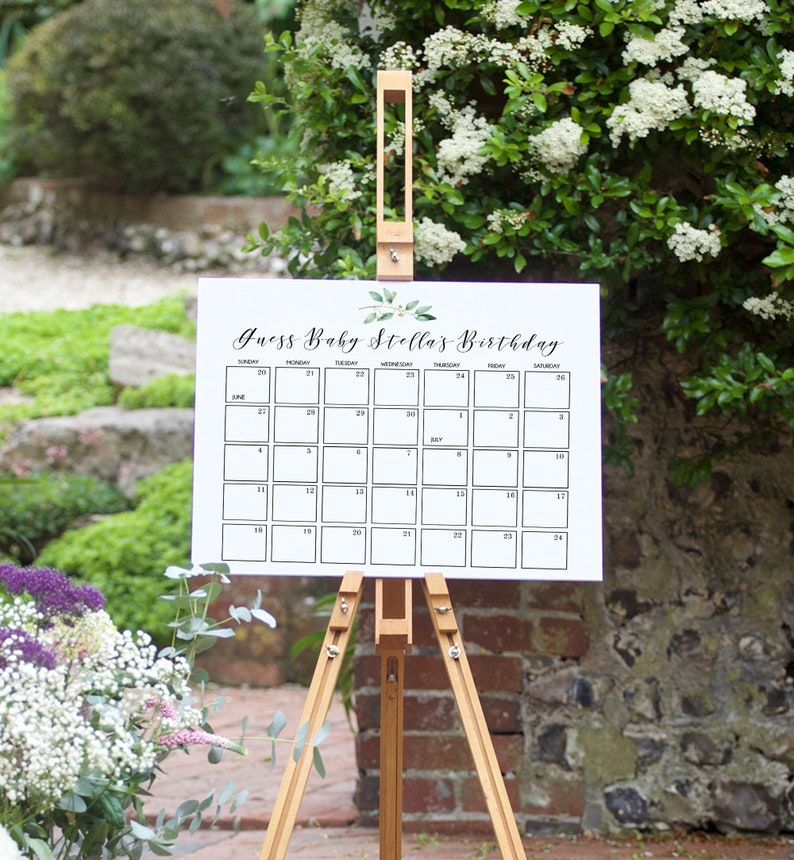 Due Date Calendar Game Greenery Baby Shower Game Guess Etsy