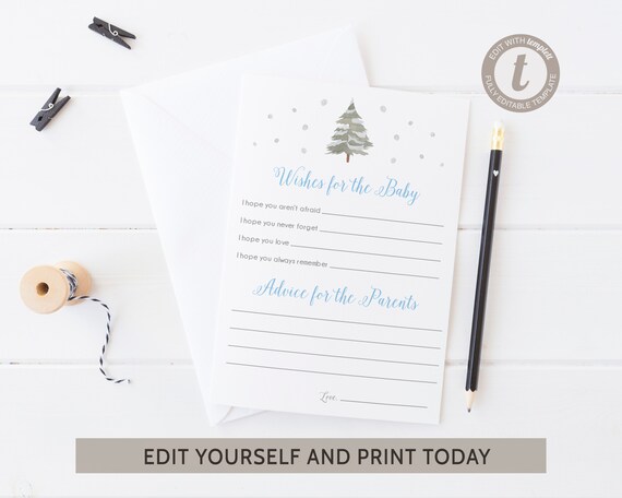 Advice and Wishes Winter Baby Shower Editable Template Boy Baby Shower Printable Game - WT3 Il_570xn