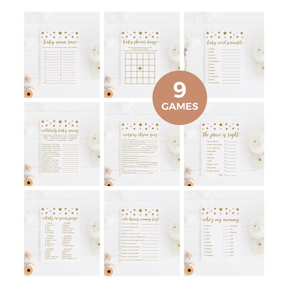 Pink and Gold Baby Shower Games Package, Twinkle Little Star Baby Shower Game, Girl Baby Shower Game Pack, Printable, Instant Download - SG2 Il_570xn