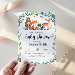 Woodland Baby Shower Invitation, Woodland Invitation Template, Forest Animals Baby Shower Invite, Printable Baby Shower Invitation - WD2