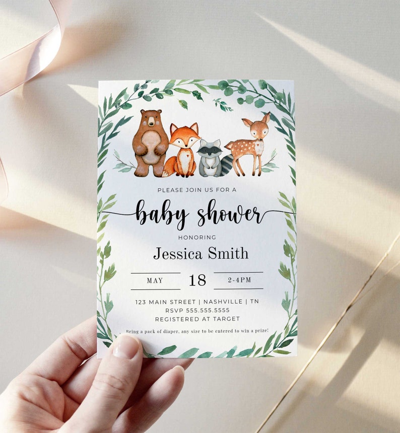 Woodland Baby Shower Invitation Woodland Invitation Template Forest Animals Baby Shower Invite Printable Baby Shower